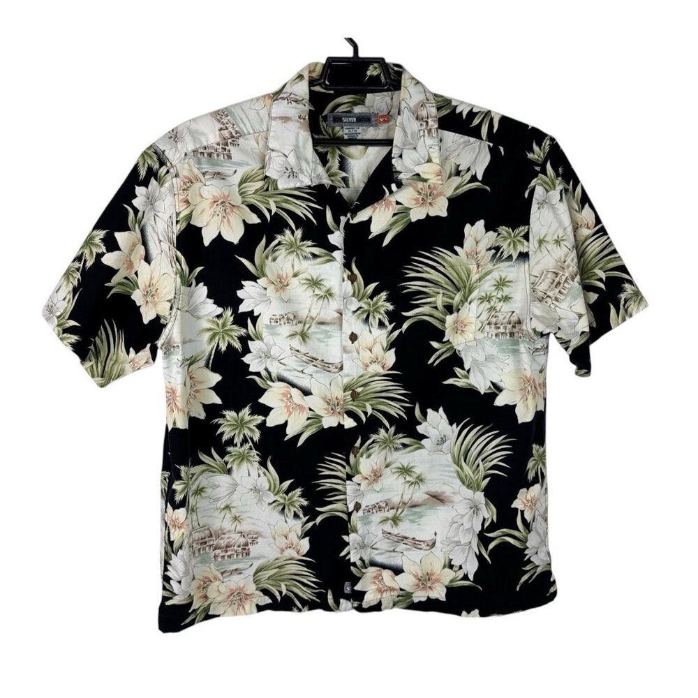 Quiksilver Edition Comfort Fit Men's XL Button Shirt SS Black Hawaiian EUC